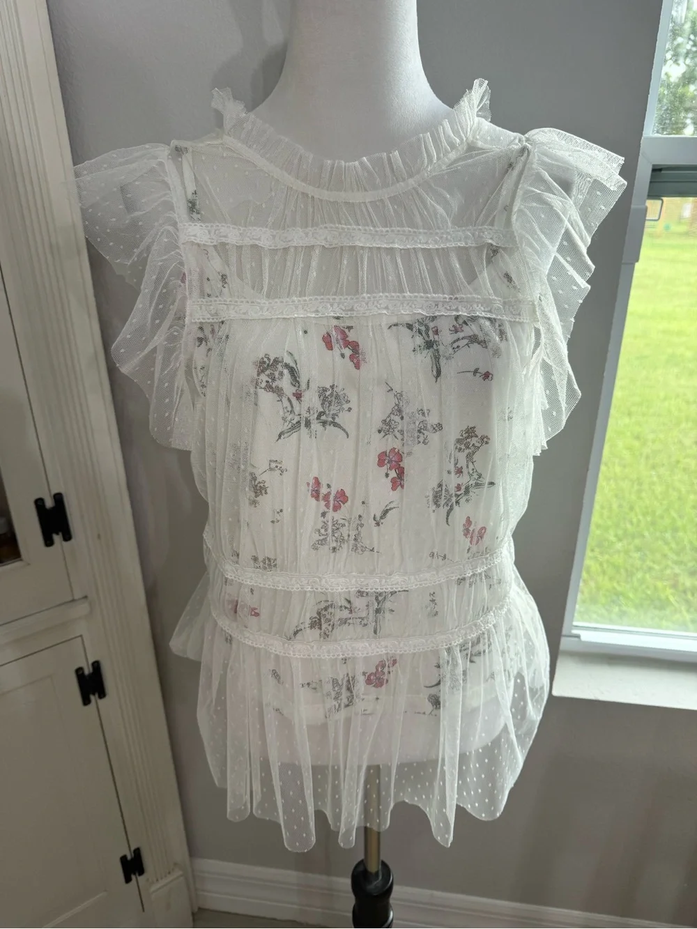 By Anthropologie Mesh Layered Printed Top